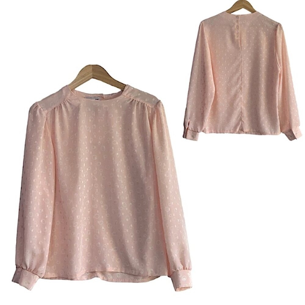 VTG 80's Rrrrruss Pink Satin/Silky Long-Sleeve Blouse
